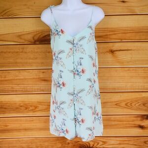 Naked Zebra Shift Dress Womens Sz M Blue Floral Lined Spaghetti Strap Ties Lined